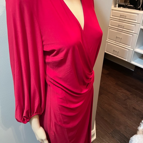 NWT Stunning Red Wrap Dress Anne Klein with Balloon Sleeve Sz10 - Picture 9 of 16
